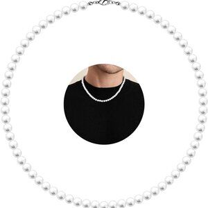 Pearl Necklace for Men, 16''-24'' Pearl Necklaces for Women, 6/8mm White Pearl C